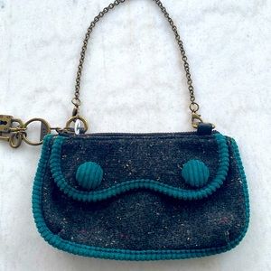 Gray tweed Gap wristlet / clutch with teal trim